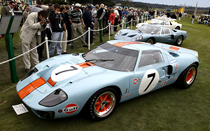 Ford GT40s lined up at Pebble Beach Concours d'Elegance
